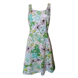 Breakin Loose Sun Dress Woman 16 Blue Green Floral Fit and Flare Stretch‎ Summer